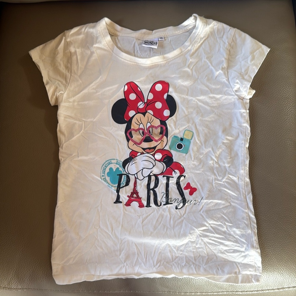 Disney Minnie Mouse Paris Bonjour T-Shirt, US size Youth L, White